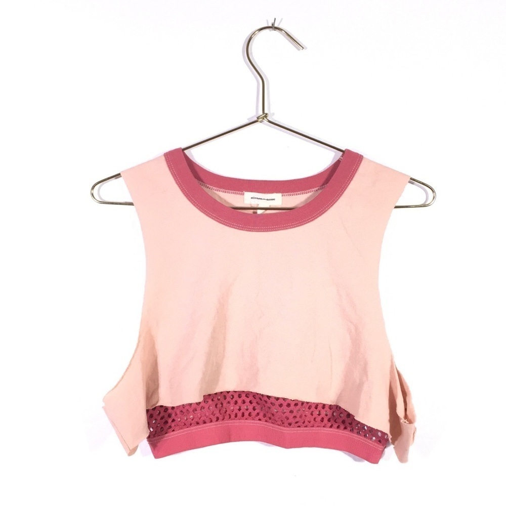 Silence + Noise Cropped Cotton Mesh Tank Bra Top S